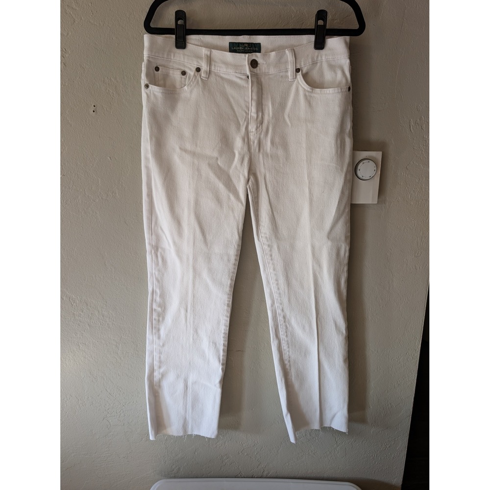 Lauren Ralph Lauren White Dem Jeans Womens sz 10 Straight Leg Crop Raw Hem LRL